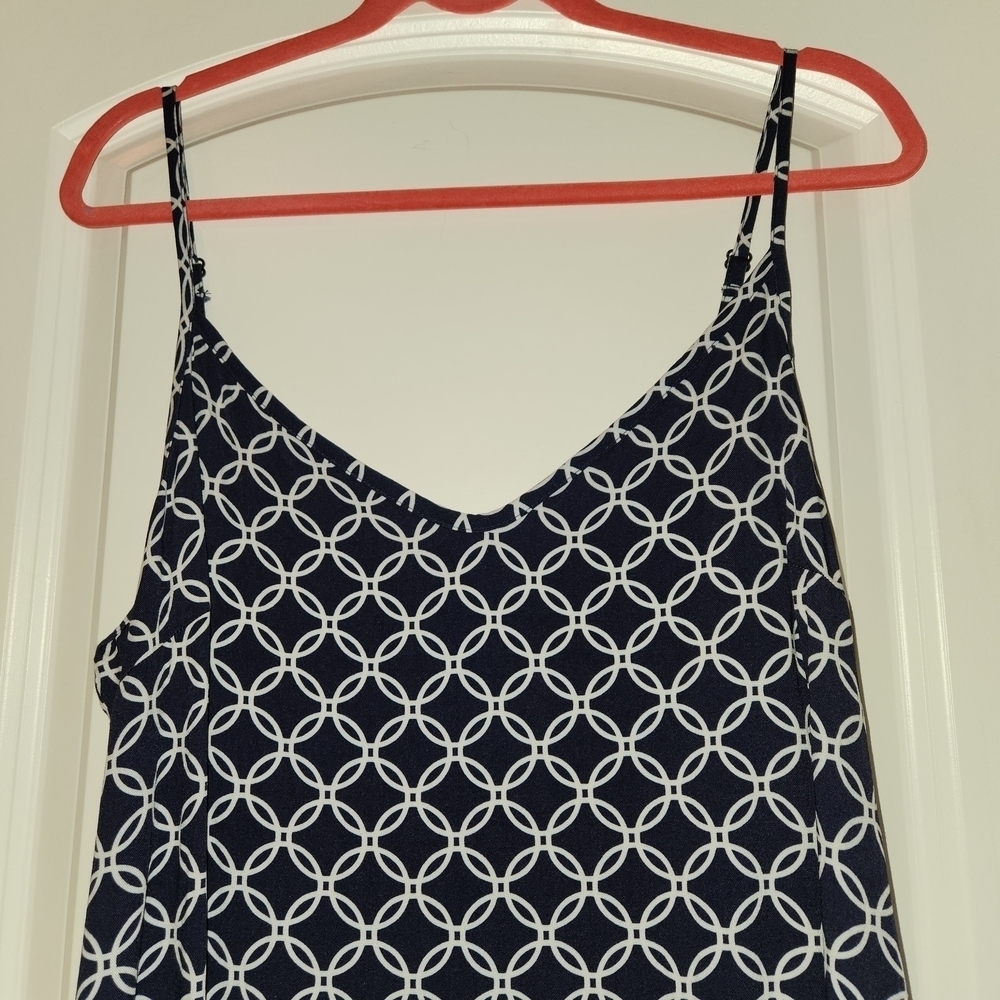 Saint & Sofia Navy & White Geometric Print Slip Dress Size 12 Adjustable Straps - Picture 3 of 7